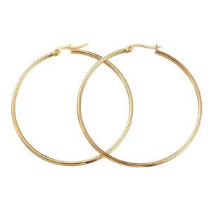 2 Inch 50mm Thin Hoop Pierced Post Earrings Gold Tone 2mm Band